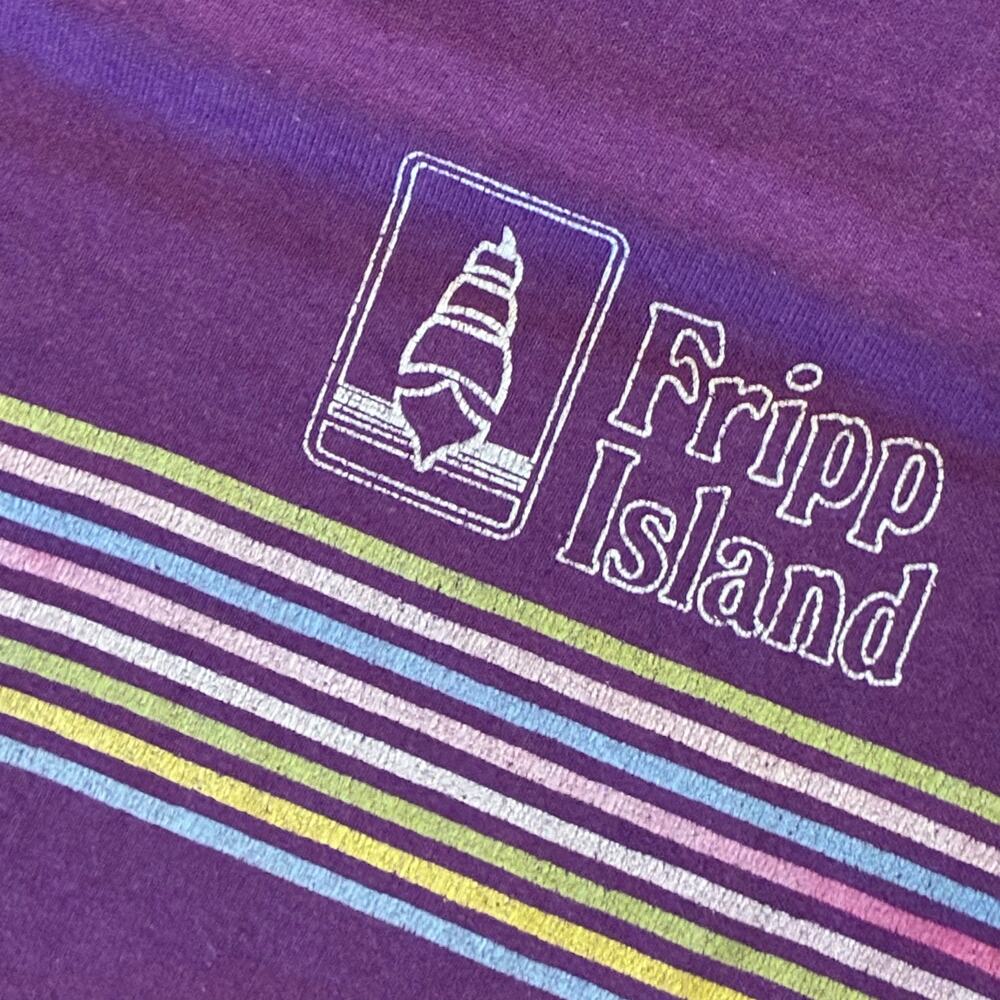 Vintage Fripp Island South Carolina T-Shirt Purple Stripe Beach Tee Size L - Picture 4 of 6